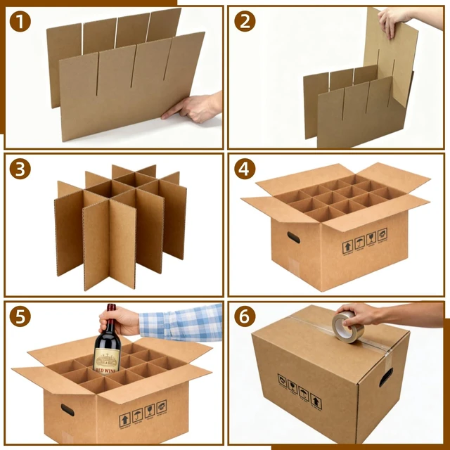 Alt view image 7 of 7 - 5 Sets Wine Boxes for Moving with Reinforced Cardboard and Handle (16x11.8x11.8 in) Wine Glass Moving Boxes, Wine Boxes for Shipping, Moving Boxes for Dishes for Moving Glassware Dishes Wine