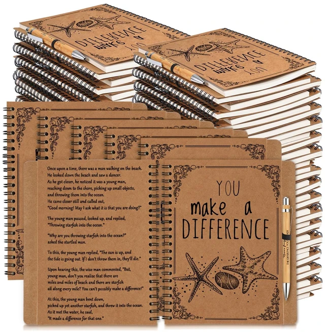 Main image of 50 Sets Employee Appreciation Gift Bulk Starfish Story Notebook Set Inspirational A5 Spiral Journal with Bamboo Pens for Coworker Staff Office Gifts