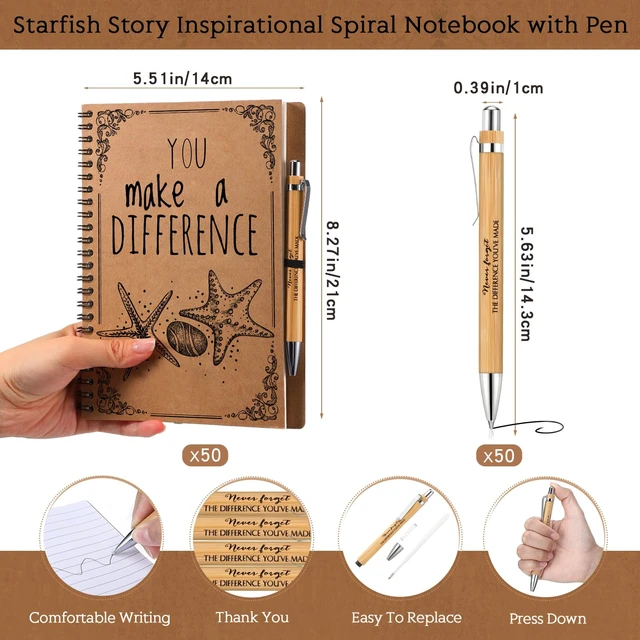 Alt view image 2 of 6 - 50 Sets Employee Appreciation Gift Bulk Starfish Story Notebook Set Inspirational A5 Spiral Journal with Bamboo Pens for Coworker Staff Office Gifts