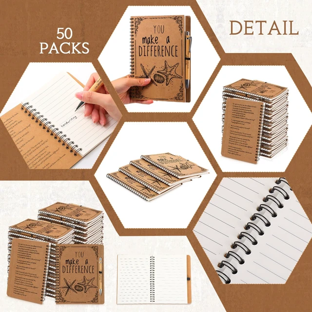 Alt view image 3 of 6 - 50 Sets Employee Appreciation Gift Bulk Starfish Story Notebook Set Inspirational A5 Spiral Journal with Bamboo Pens for Coworker Staff Office Gifts