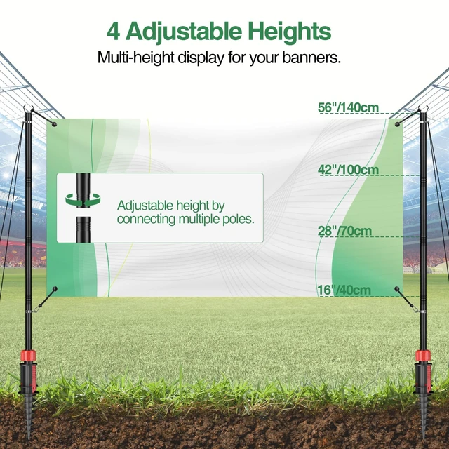 Alt view image 2 of 7 - Adjustable Banner Holder, Portable Outdoor Advertising Display Stand Banner Stand up to 4.7ft Tall, with Ground Inserts Suitable for Trade Shows and Sports Events Gathering