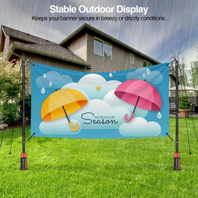 Alt view image 5 of 7 - Adjustable Banner Holder, Portable Outdoor Advertising Display Stand Banner Stand up to 4.7ft Tall, with Ground Inserts Suitable for Trade Shows and Sports Events Gathering