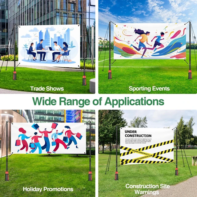 Alt view image 7 of 7 - Adjustable Banner Holder, Portable Outdoor Advertising Display Stand Banner Stand up to 4.7ft Tall, with Ground Inserts Suitable for Trade Shows and Sports Events Gathering