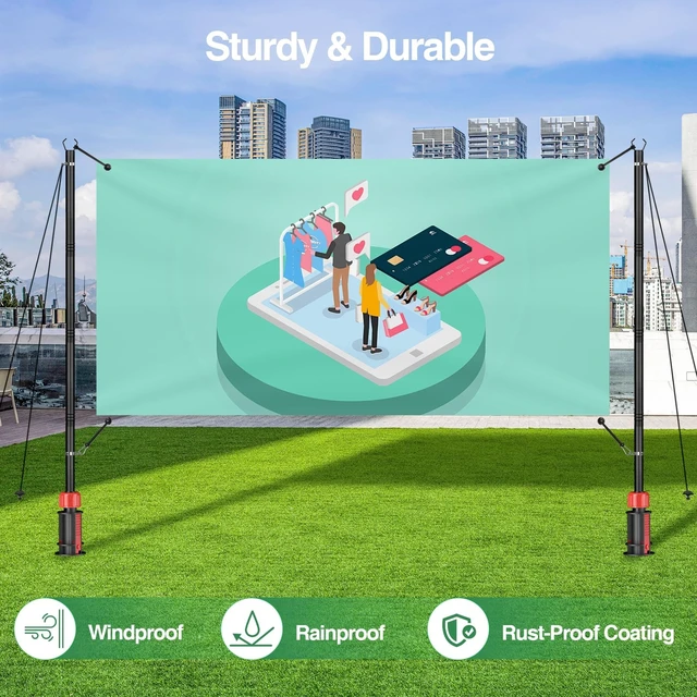 Alt view image 4 of 7 - Adjustable Banner Holder, Portable Outdoor Advertising Display Stand Banner Stand up to 4.7ft Tall, with Ground Inserts Suitable for Trade Shows and Sports Events Gathering