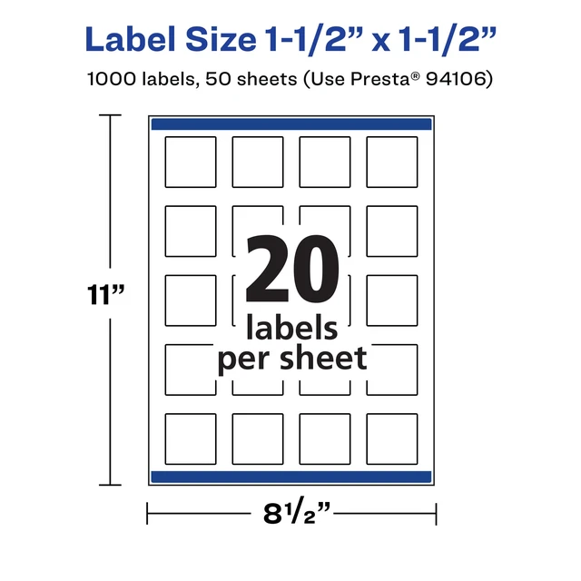 Alt view image 5 of 7 - ® Matte White Removable Square Labels, Sure Feed® Technology, Print-to-The-Edge, 1.5" x 1.5", 1,000 Removable Labels, Laser/Inkjet Printable