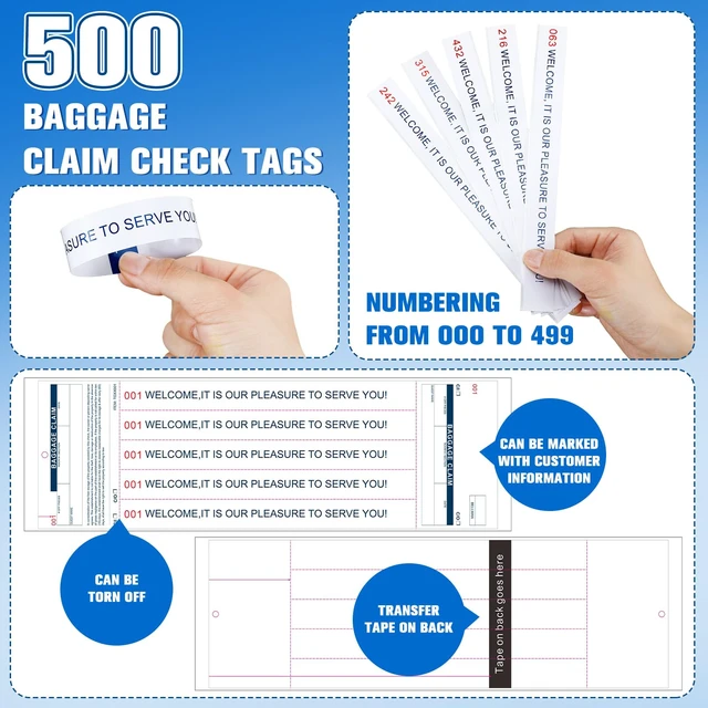 Alt view image 2 of 6 - 500 Hotel Luggage ID Tag Paper Baggage Claim Check Tag, White Numbering from 000 to 499 Baggage Identification Suitcase