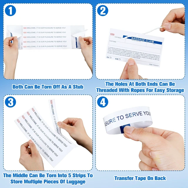 Alt view image 4 of 6 - 500 Hotel Luggage ID Tag Paper Baggage Claim Check Tag, White Numbering from 000 to 499 Baggage Identification Suitcase