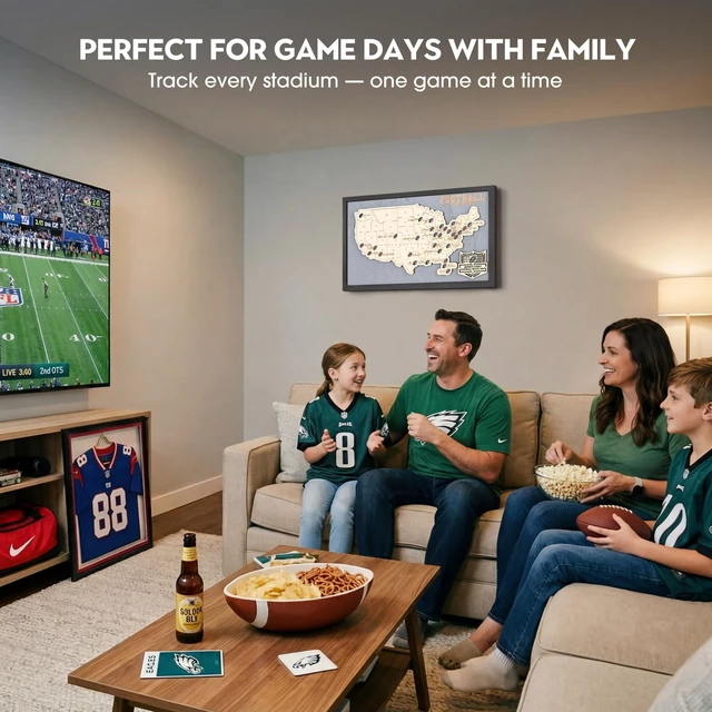Alt view image 4 of 7 - Football Stadium Map Tracker, Pro Football Stadium Checklist Track Football Stadiums, Football Pins Included, Stand & Rope & Marker Set, Ready to Hang or Stand, Gift for Football Fans