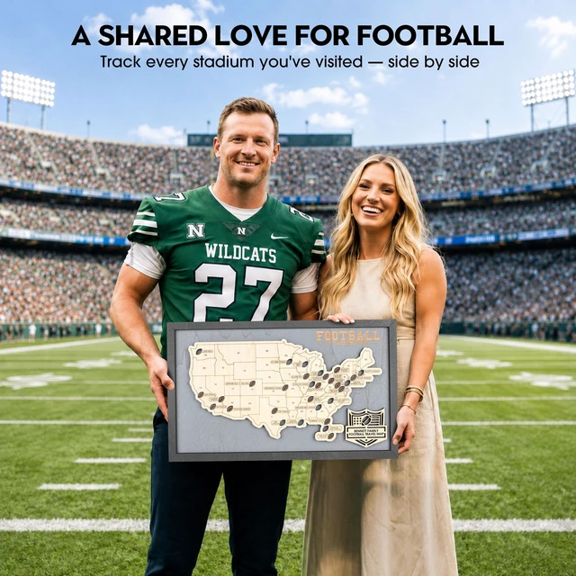 Alt view image 7 of 7 - Football Stadium Map Tracker, Pro Football Stadium Checklist Track Football Stadiums, Football Pins Included, Stand & Rope & Marker Set, Ready to Hang or Stand, Gift for Football Fans