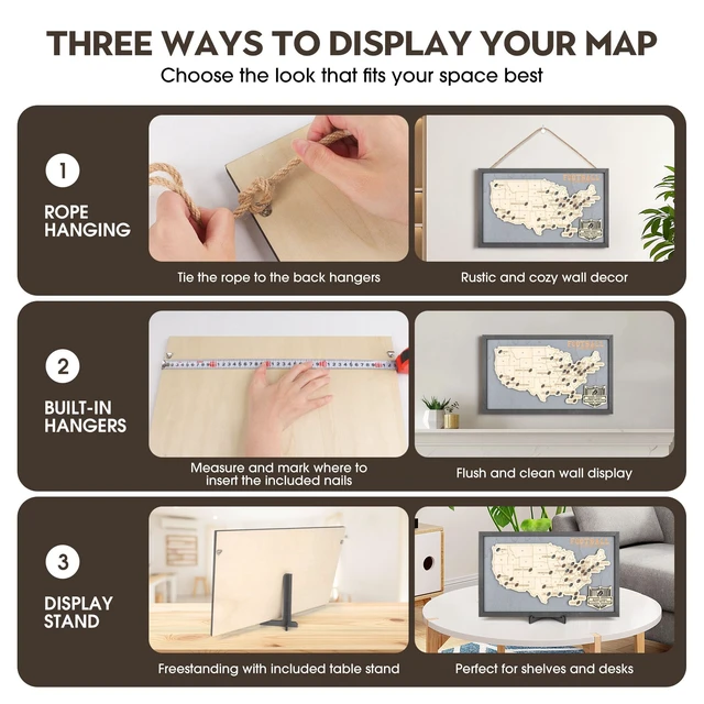 Alt view image 6 of 7 - Football Stadium Map Tracker, Pro Football Stadium Checklist Track Football Stadiums, Football Pins Included, Stand & Rope & Marker Set, Ready to Hang or Stand, Gift for Football Fans