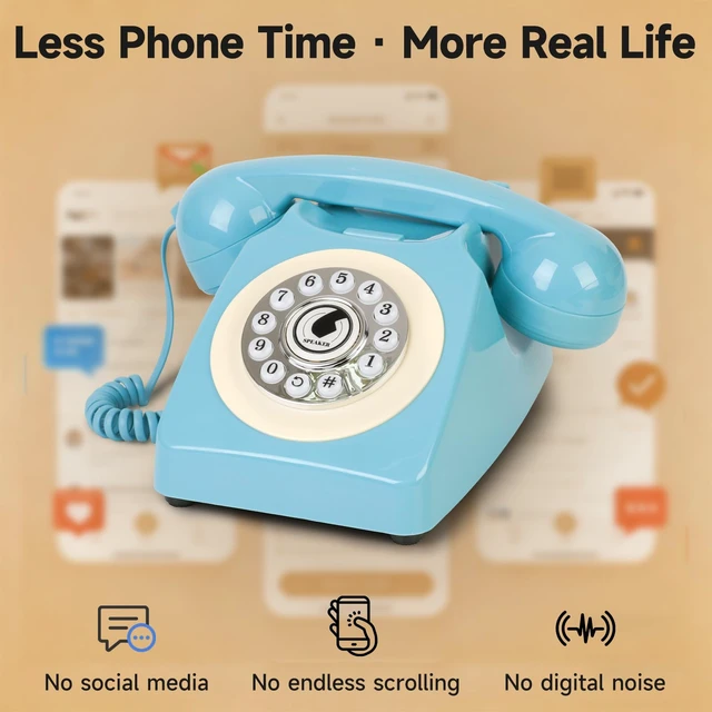 Alt view image 4 of 7 - Bluetooth Landline Phone for Cell Phone, Retro Wireless Home Phones,Blue Vintage Old Fashioned Telephone with Speakerphone & Volume Control, Wireless Rechargeable Telephone for Bedroom, Home Office