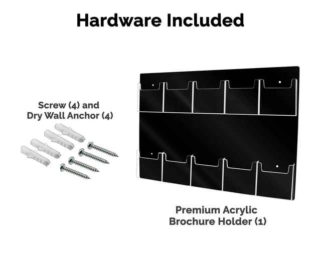 Alt view image 4 of 5 - Brochure Holder Wall Hanging with Hardware for 4" Trifolds 10 Slot Rack Black PVC Backing with Clear Pockets for Maps and Menus