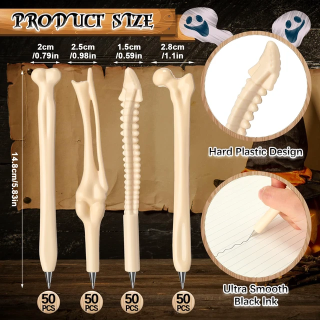 Alt view image 2 of 7 - 200 Pieces Black Ink Bone Shape Ballpoint Pens Doctor Nurse Gifts Funny Novelty Bone Ballpoint Pens, Men Doctor Nurse Medical Party Crazy Student Gift, Halloween Thanksgiving Supplies