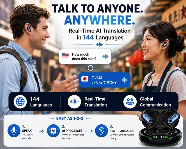 Alt view image 2 of 7 - AI Translation Earbuds with 144 Languages, Bluetooth 5.4, Real-Time Voice Translation, HD Calling, Long Battery Life Wireless Language Translator Earphones for Travel & Business YYK-Q17 Deep Blue
