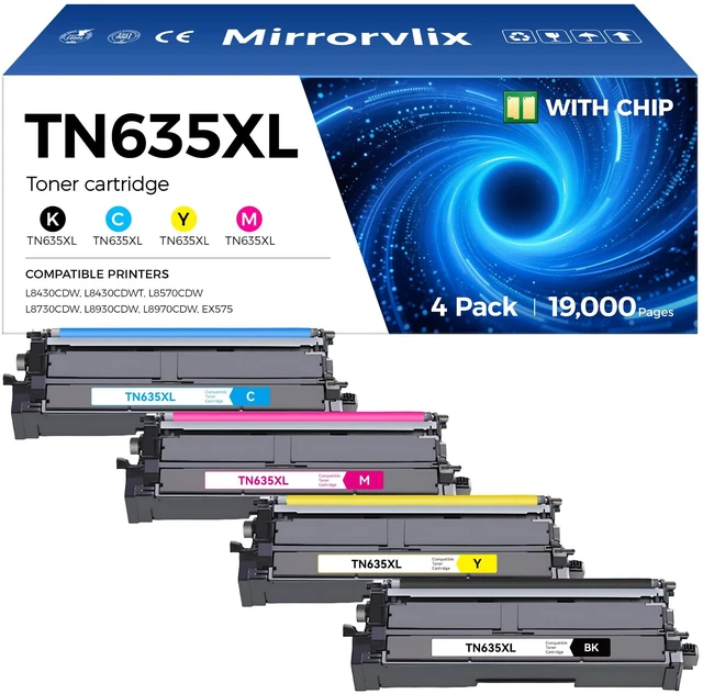 Main image of TN635XL TN635 Toner Cartridge Set 4-Pack High Yield Replacement Compatible for Brother HL-L8430CDW HL-L8570CDW L8430CDWT MFC-L8730CDW MFC-L8930CDW MFC-L8970CDW EX575 Printers Black Cyan Magenta Yellow