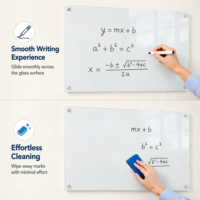 Alt view image 5 of 7 - Magnetic Glass Dry Erase Board, 24x18 Inches White Board for Wall Frameless magnetic glass whiteboard; ghost-free wiping surface; dual wall mount; scratch-proof tempered glass & accessory set