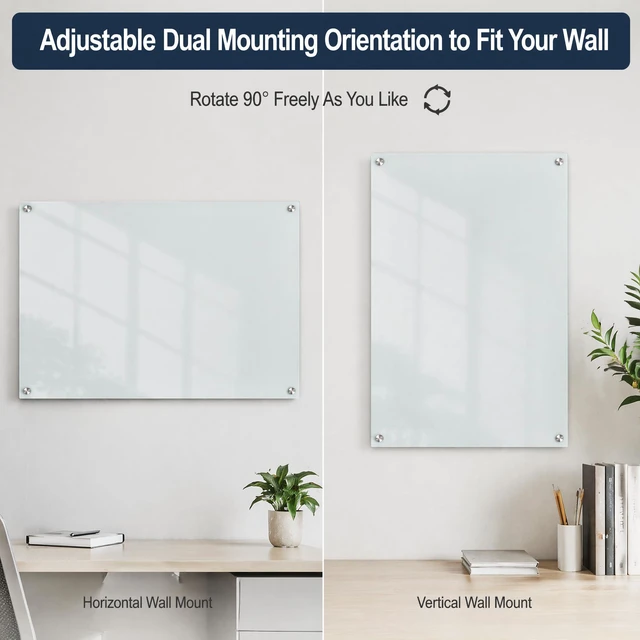 Alt view image 4 of 7 - Magnetic Glass Dry Erase Board, 24x18 Inches White Board for Wall Frameless magnetic glass whiteboard; ghost-free wiping surface; dual wall mount; scratch-proof tempered glass & accessory set