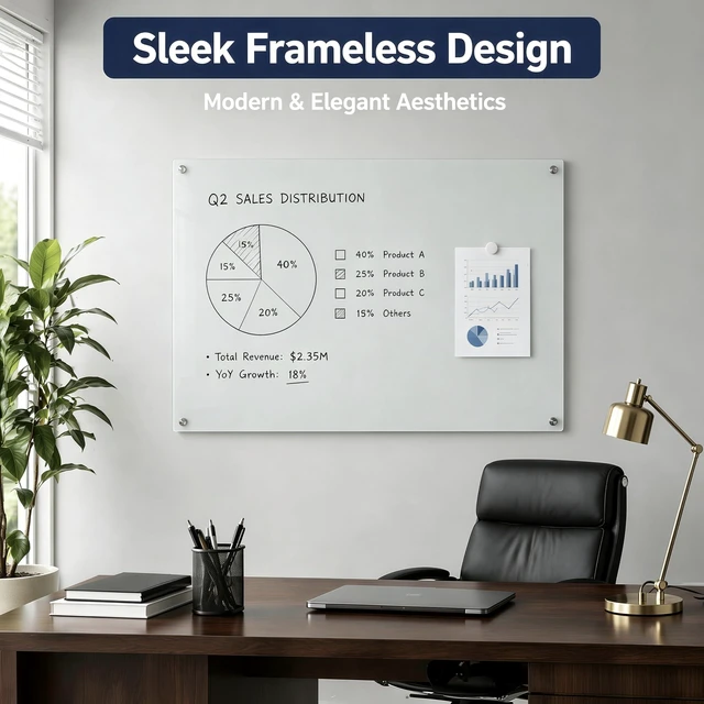 Alt view image 6 of 7 - Magnetic Glass Dry Erase Board, 36x24 Inches White Board for Wall Frameless magnetic glass whiteboard; ghost-free wiping surface; dual wall mount; scratch-proof tempered glass & accessory set