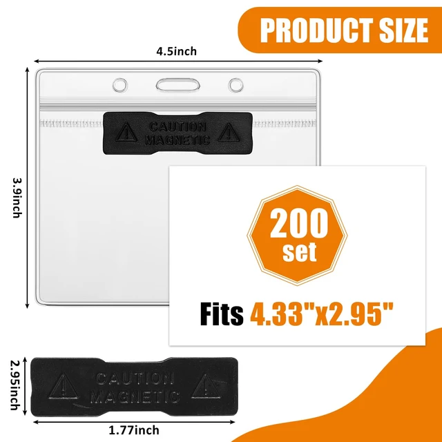 Alt view image 2 of 6 - 200 Pack Magnetic Name Badge Holders Bulk 4 x 3 Clear PVC Horizontal ID Card Tag Waterproof Reusable Plastic Name Tag for Office, Convention, Exhibitor Event, Record, School, Classroom