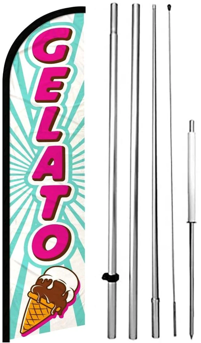 Main image of 4 Less Co GELATO Windless Feather Swooper Flag Banner Sign 15 Feet Tall Large Pole Kit wf-h