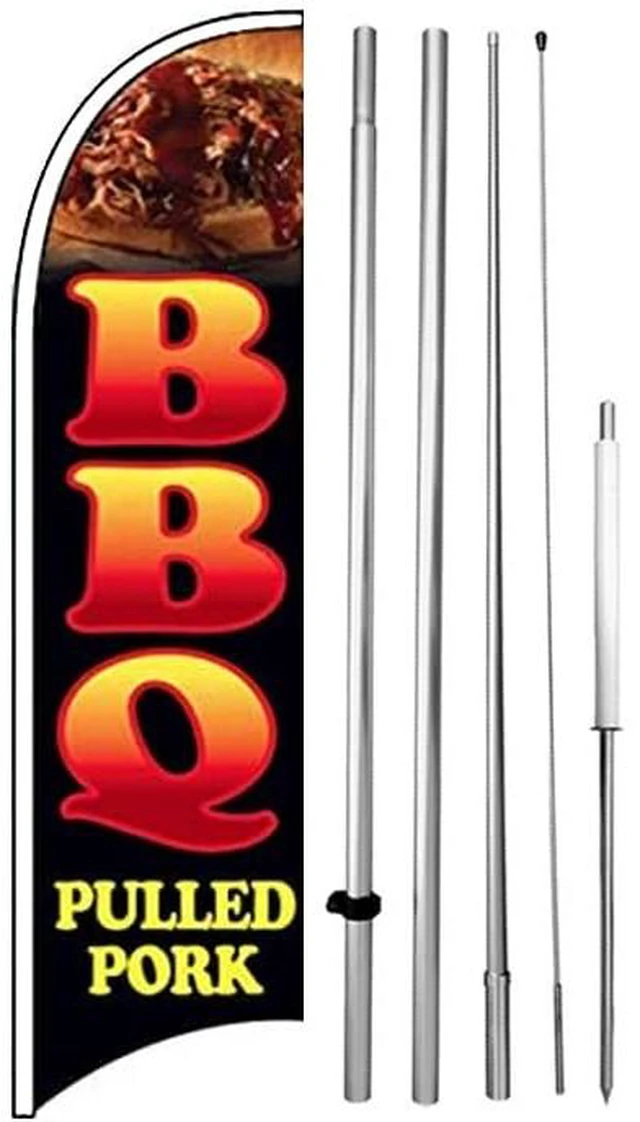 Main image of BBQ PULLED PORK Windless Feather Swooper Flag 15 Feet Tall Large Pole Kit Banner Sign, kb-h