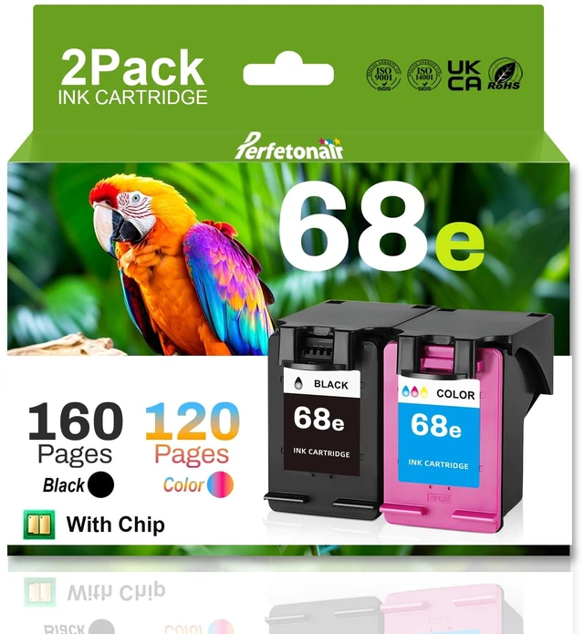 Main image of 68e Black and Color Ink Cartridges Replacement for HP 68 Ink Cartridge Combo Pack for HP Envy 6152e, 6155e, 6552e, 6555e, 6558e Printers (2 Pack, 1 Black, 1 Tri-Color)