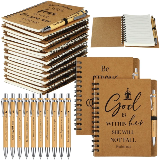 Main image of 100 Pcs/50 Set Christian Spiral Notebooks with Bamboo Pen Small Pocket Prayer Journals Religious Christian Gift for Church Members Bible Study Groups Christmas Bulk Gifts(5.5 x 8.3 Inch)