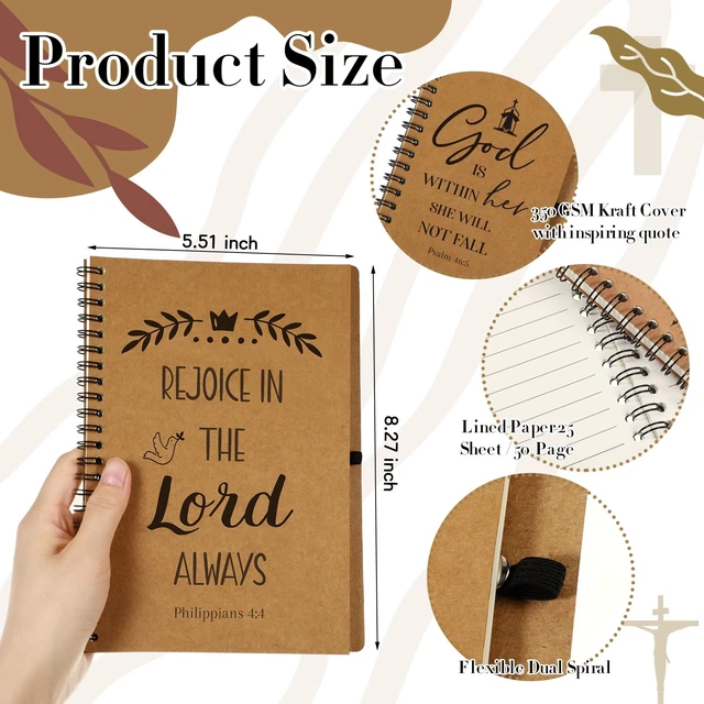 Alt view image 2 of 7 - 100 Pcs/50 Set Christian Spiral Notebooks with Bamboo Pen Small Pocket Prayer Journals Religious Christian Gift for Church Members Bible Study Groups Christmas Bulk Gifts(5.5 x 8.3 Inch)