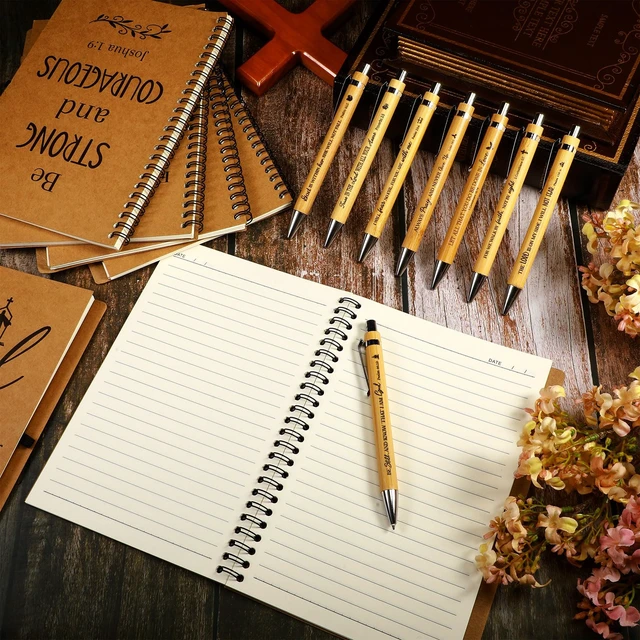 Alt view image 5 of 7 - 100 Pcs/50 Set Christian Spiral Notebooks with Bamboo Pen Small Pocket Prayer Journals Religious Christian Gift for Church Members Bible Study Groups Christmas Bulk Gifts(5.5 x 8.3 Inch)