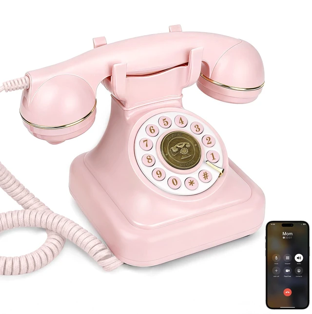 Main image of Pink Bluetooth Landline Phone, Bluetooth Phone with Speakerphone Retro Home Phones with Music Playback & Hands-Free Call for Home, Office, Hotel, Party Use