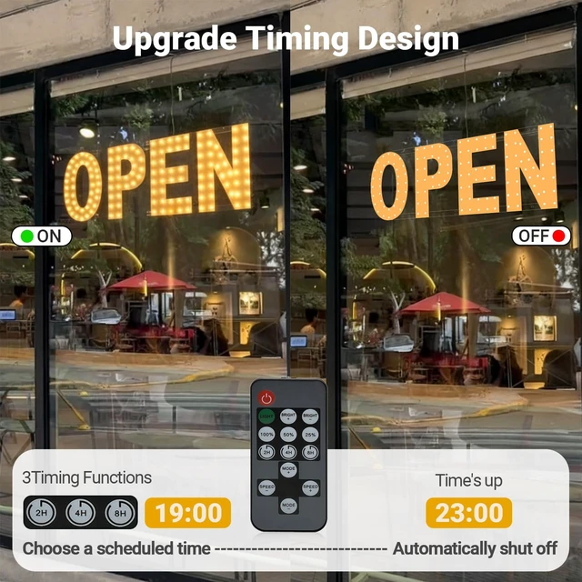 Alt view image 2 of 7 - 32 x 17IN Led open signs for business, Dimmable Large Warm White Light up Open Sign for Window with Timer, Open Close Signs for Business Outdoor Store Restaurant Office Bar Cafes Salon Restaurant