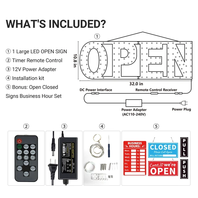 Alt view image 6 of 7 - 32 x 17IN Led open signs for business, Dimmable Large Warm White Light up Open Sign for Window with Timer, Open Close Signs for Business Outdoor Store Restaurant Office Bar Cafes Salon Restaurant