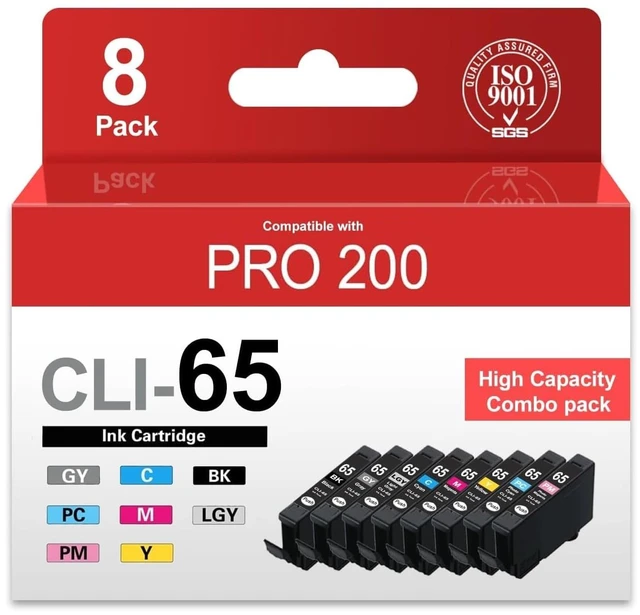 Main image of CLI-65 Cli65 Ink Cartridges Replacement for CLI 65 Pro-200 Ink with PRO-200, PRO-200S Printers (8-Pack, 1BK, 1C, 1M, 1Y, 1PM, 1PC, 1GY, 1LGY)