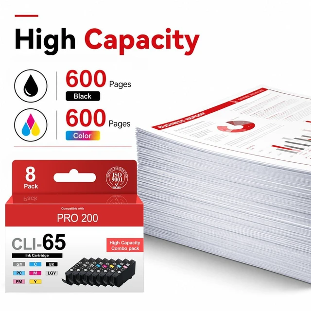 Alt view image 3 of 7 - CLI-65 Cli65 Ink Cartridges Replacement for CLI 65 Pro-200 Ink with PRO-200, PRO-200S Printers (8-Pack, 1BK, 1C, 1M, 1Y, 1PM, 1PC, 1GY, 1LGY)