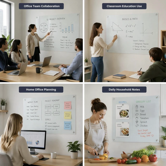 Alt view image 7 of 7 - Magnetic Glass Dry Erase Board, 24x18 Inches White Board for Wall Frameless magnetic glass whiteboard; ghost-free wiping surface; dual wall mount; scratch-proof tempered glass & accessory set