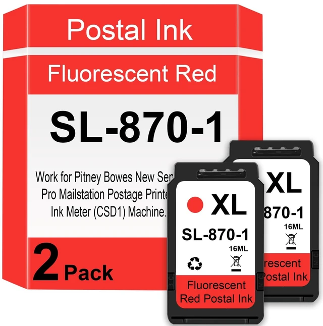 Main image of SL-870-1 XXL Red Ink Cartridge High Capacity Replacement for SL-870-1 Fluorescent Red Ink Cartridges Work for Pitney Bowes New SendPro Mailstation Postage Printer Ink Meter (CSD1) Machine2 Pack)