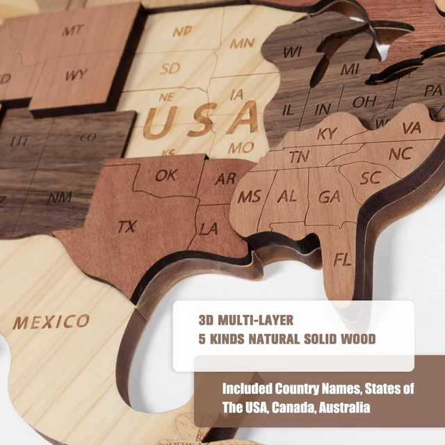 Alt view image 2 of 7 - Wooden World Map 3D, Wood World Map Wall Art, Multilayered Wooden Map of The World Wall Decoration, Idea Housewarming Gift Large Wood Travel Map for Home & Office Décor (M)