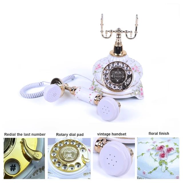 Alt view image 7 of 7 - Rotary Dial Telephone Retro Old Fashioned Landline Phones with Classic Metal Bell,Corded Phone for Home and Decor