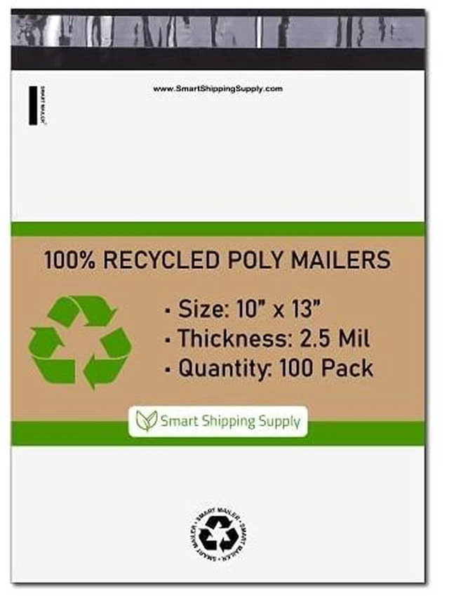 Main image of 300 Count, 10x13 inch 100% Recycled Poly Mailers Eco Friendly Packaging Envelopes Supplies Mailing Bags 2.5 Mil Thick - Mailer