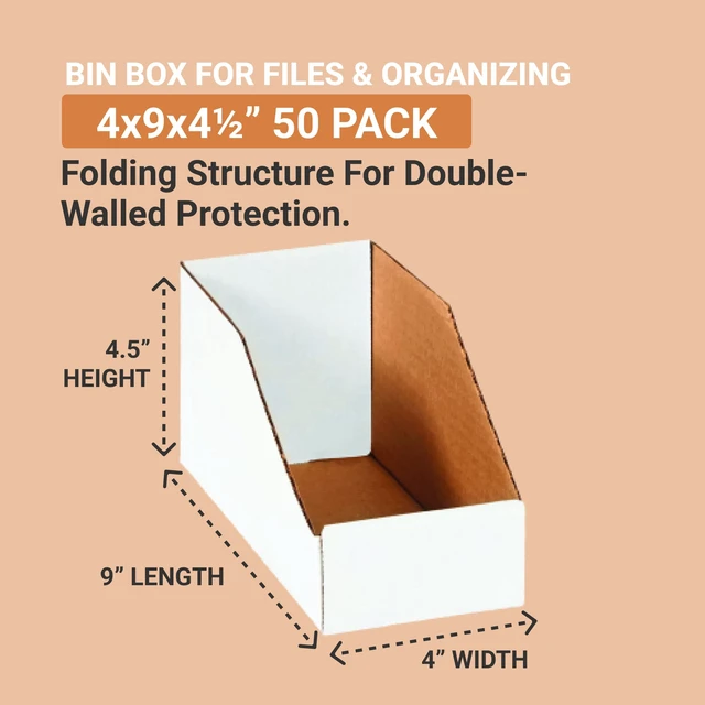 Alt view image 2 of 6 - Storage Bins Small 9"L x 4"W x 4 1/2"H 50-Pack - Corrugated Cardboard for Shipping, Moving, Mailing, Packing, Packaging and Storage