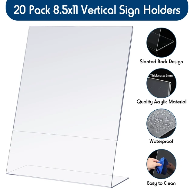 Alt view image 4 of 7 - 30 Pack Acrylic Sign Holder 8.5 x 11 in Clear Plastic Display Stands Vertical Slanted Back, L-shape, for Displaying Signs and Menus, for Tabletop, Photo Picture Frame Flyer Display Stand