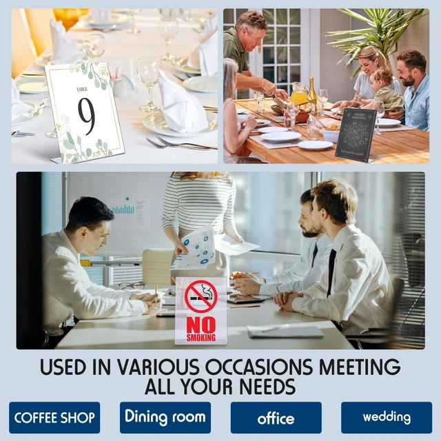 Alt view image 6 of 7 - 30 Pack Acrylic Sign Holder 8.5 x 11 in Clear Plastic Display Stands Vertical Slanted Back, L-shape, for Displaying Signs and Menus, for Tabletop, Photo Picture Frame Flyer Display Stand