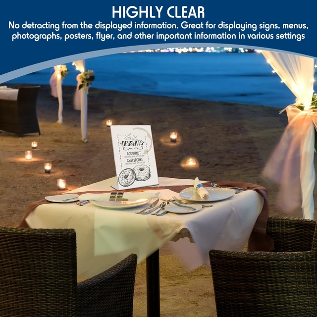 Alt view image 7 of 7 - 30 Pack Acrylic Sign Holder 8.5 x 11 in Clear Plastic Display Stands Vertical Slanted Back, L-shape, for Displaying Signs and Menus, for Tabletop, Photo Picture Frame Flyer Display Stand