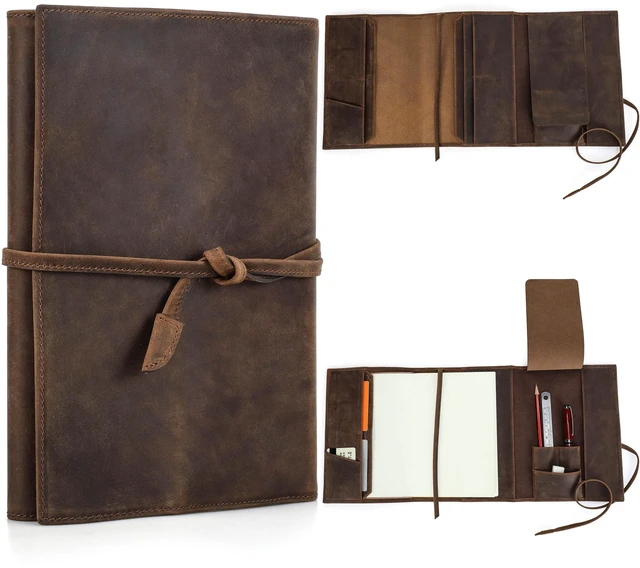 Main image of Top Grain Genuine Leather Travel Notebook Cover for Man & Woman, Handmade Vintage Design, Leather Refillable Journal Cover Fits A5 Size Notebook/Paper/Pen/Stationeries/Cards/Tickets, Coffee