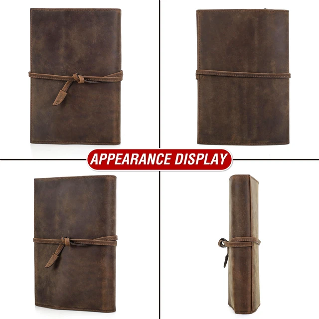 Alt view image 7 of 7 - Top Grain Genuine Leather Travel Notebook Cover for Man & Woman, Handmade Vintage Design, Leather Refillable Journal Cover Fits A5 Size Notebook/Paper/Pen/Stationeries/Cards/Tickets, Coffee