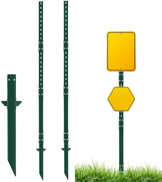 Main image of 2 Pack 8' Sign Post Stake Metal for Outside, Heavy Duty Yard Sign Stake, Rust, Wind & Dust Resistant Sturdy Metal Pole for Outside, Yard, Road, Parking Fits Signs 7 to 18 Inch (Green)