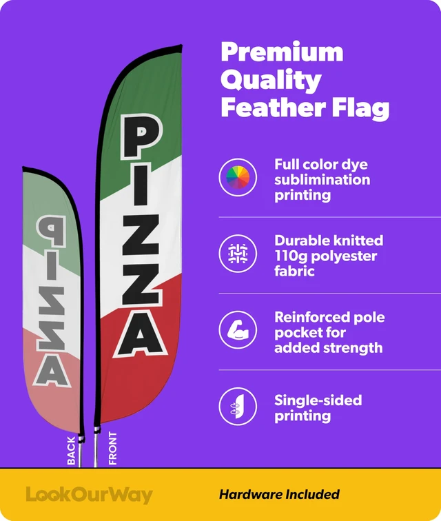 Alt view image 2 of 7 - Feather Flag Pole Kit - 12 Feet Tall Advertising Flag Banner with Fiberglass Pole Kit and Ground Spike for Business Promotion - Food & Restaurant Flags - Pizza Red/White/Green (10M1200056)