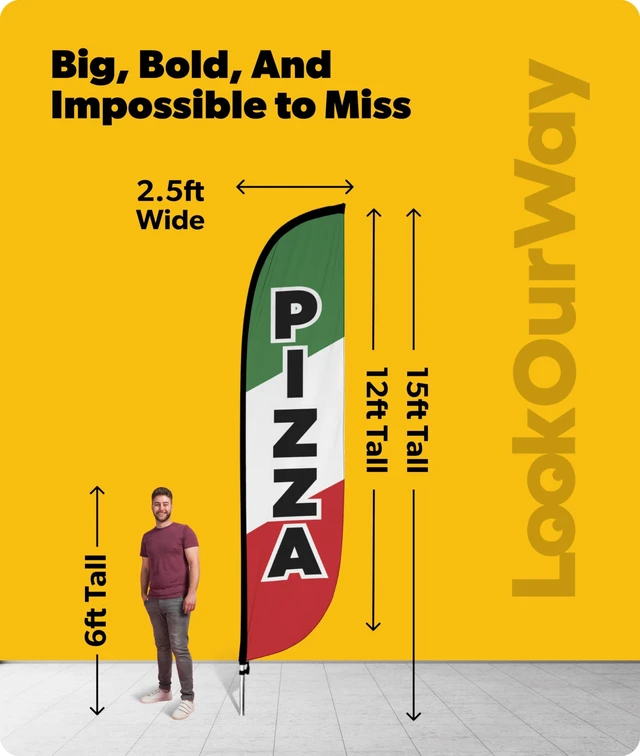 Alt view image 3 of 7 - Feather Flag Pole Kit - 12 Feet Tall Advertising Flag Banner with Fiberglass Pole Kit and Ground Spike for Business Promotion - Food & Restaurant Flags - Pizza Red/White/Green (10M1200056)