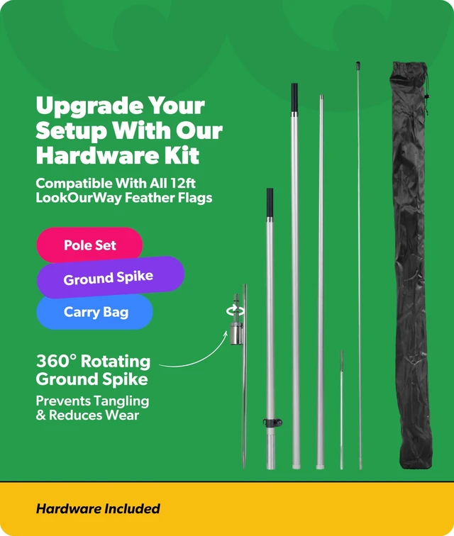 Alt view image 6 of 7 - Feather Flag Pole Kit - 12 Feet Tall Advertising Flag Banner with Fiberglass Pole Kit and Ground Spike for Business Promotion - Food & Restaurant Flags - Pizza Red/White/Green (10M1200056)