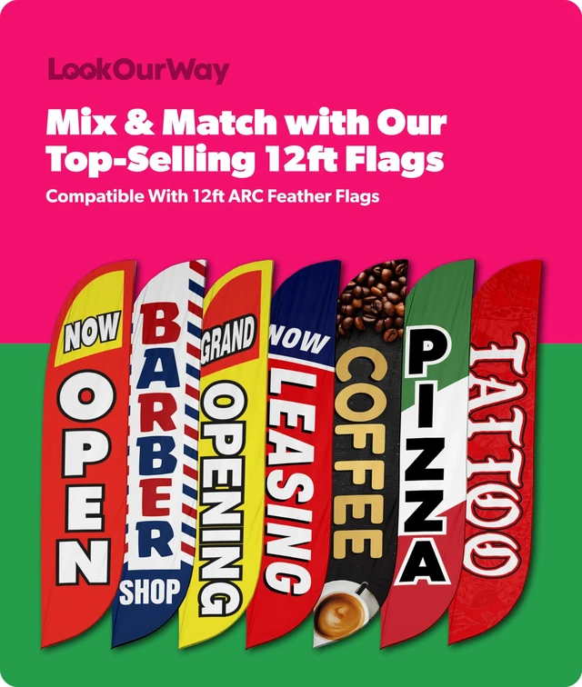 Alt view image 7 of 7 - Feather Flag Pole Kit - 12 Feet Tall Advertising Flag Banner with Fiberglass Pole Kit and Ground Spike for Business Promotion - Food & Restaurant Flags - Pizza Red/White/Green (10M1200056)
